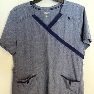 Scrubstar Scrub Top Women's 2XL XXL Heather Blue V-Neck Pockets Short Sleeve